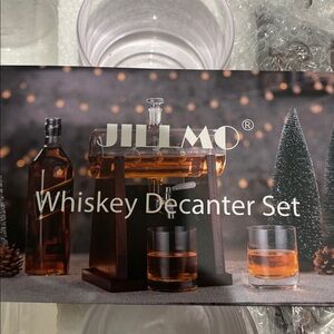 Whiskey Decanter Set with Wooden Stand - Brown